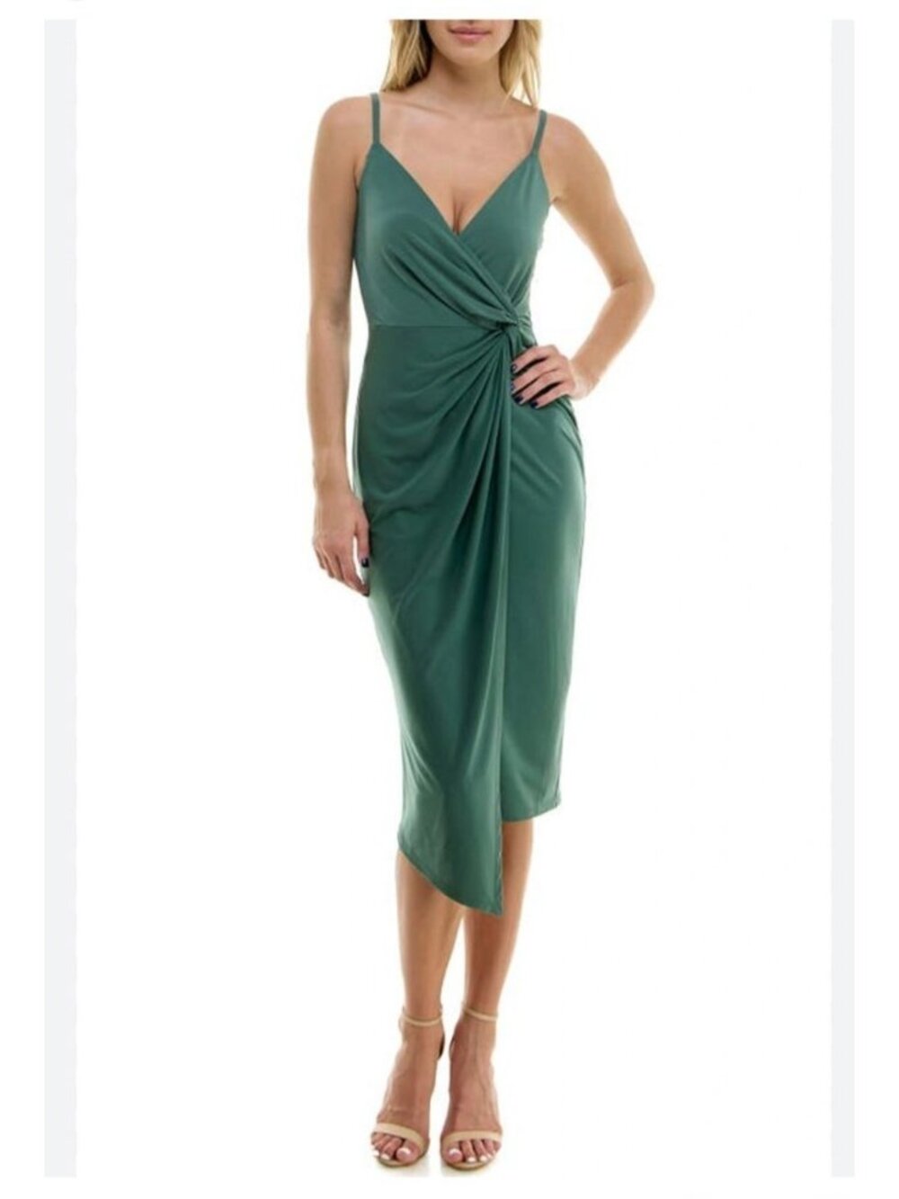 Sleeveless Teal Maxi Dress With Adjustable Straps & Front Knot Detail - Size S B